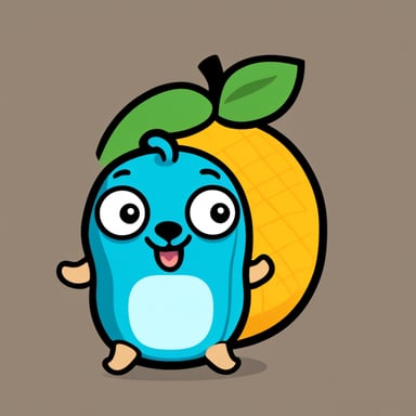 Go Blue Gopher with the shape and color of a mango, styled as a cartoon.