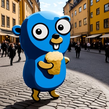 Go Blue Gopher in Stockholm's Gamla Stan