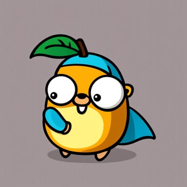 Go Blue Gopher disguised as a mango in cartoon style.