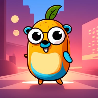 Go Blue Gopher disguised as a mango in cartoon style.
