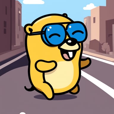 Go Blue Gopher as happy gopher with an AGV