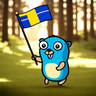 Happy go blue gopher in Sweden with Swedish flag