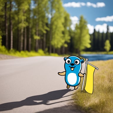 Happy go blue gopher in Sweden with Swedish flag