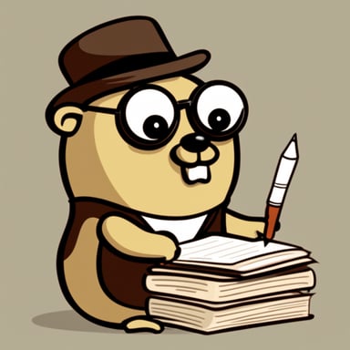 Go Blue Gopher as an accountant gopher with monocle, writing in a book some invoices.
