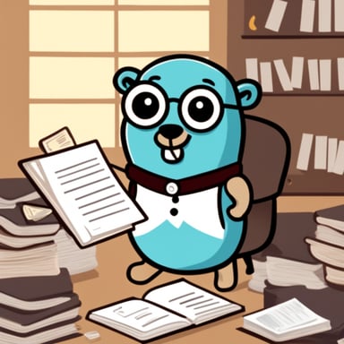 Go Blue Gopher as an accountant gopher with monocle, writing in a book some invoices.