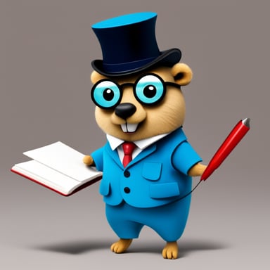 Go Blue Gopher as an accountant gopher with monocle, writing in a book some invoices.