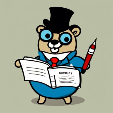 Go Blue Gopher as an accountant gopher with monocle, writing in a book some invoices.