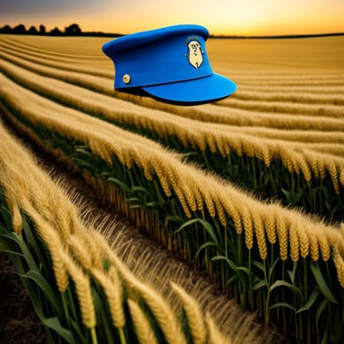 Wheat field with Go Blue Gopher as the anchor and a farmer's hat.
