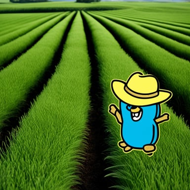 Wheat field with Go Blue Gopher as the anchor and a farmer's hat.