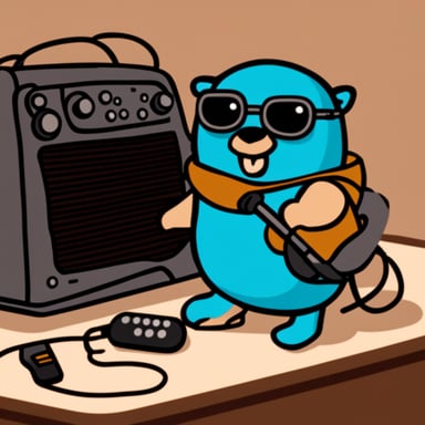 Go Blue Gopher working on a radio