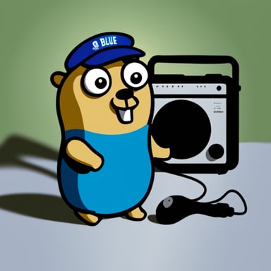 Go Blue Gopher working on a radio