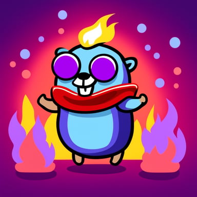 Go blue gopher happy in fire