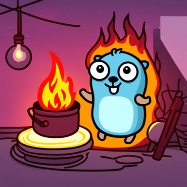 Go blue gopher happy in fire