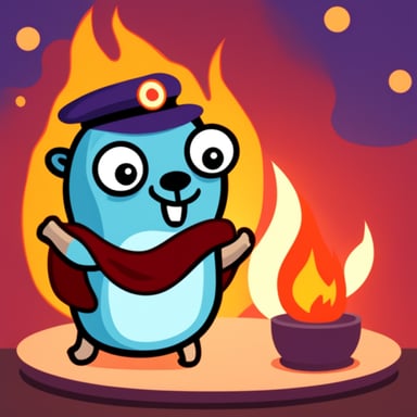 Go blue gopher happy in fire