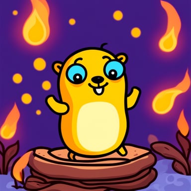 Go blue gopher happy in fire