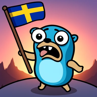Angry go blue gopher with a Swedish flag