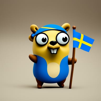 Angry go blue gopher with a Swedish flag