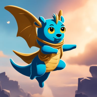 Go blue gopher transforms into a majestic female dragon, soaring through the skies with grace and power.