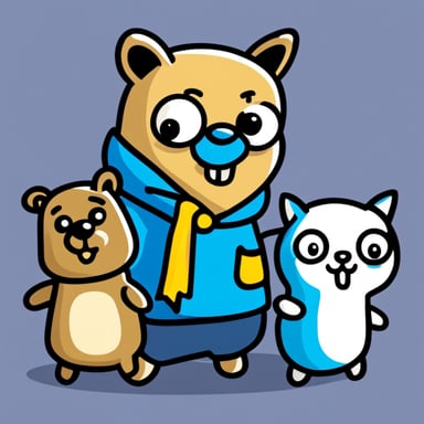 Go blue gopher with a dog and cat