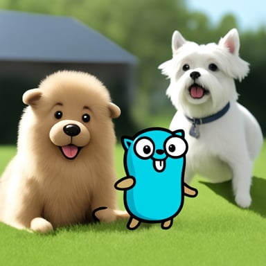 Go blue gopher with a dog and cat