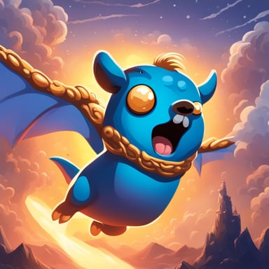Go blue gopher as a lord of dragons commands the skies with a mighty roar, leading a vast and varied army of mythical beasts.