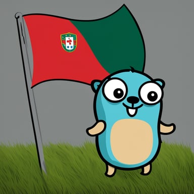 Go blue gopher as a happy gopher with the Portuguese flag.