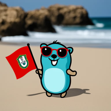 Go blue gopher as a happy gopher with the Portuguese flag.