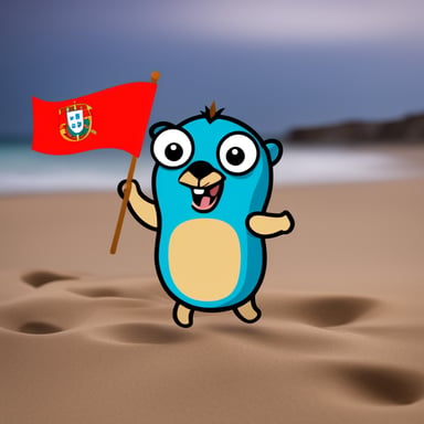 Go blue gopher as a happy gopher with the Portuguese flag.