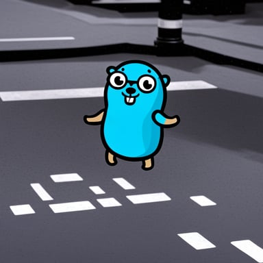 Create a blue gopher exactly seems like a Giga Chad from famous memes, with Go Blue Gopher as the Giga Chad.