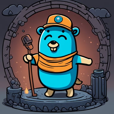 Create a blue gopher exactly seems like a Giga Chad from famous memes, with Go Blue Gopher as the Giga Chad.
