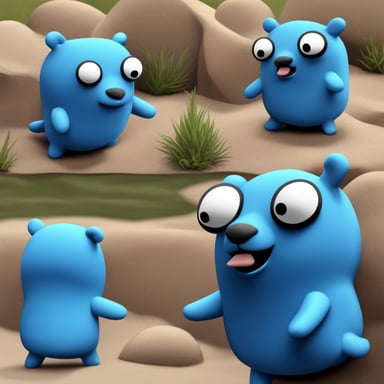 Create a blue gopher exactly seems like a Giga Chad from famous memes, with Go Blue Gopher as the Giga Chad.
