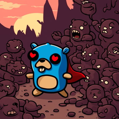 Go blue gopher as Doom Guy attacked by demons.