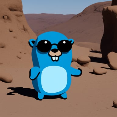 Create a blue gopher exactly seems like a Giga Chad from famous memes, with Go Blue Gopher as the SIGMA.