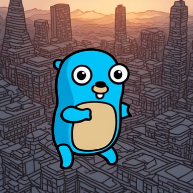 Create a blue gopher exactly seems like a Giga Chad from famous memes, with Go Blue Gopher as the SIGMA.