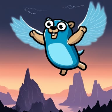 Go Blue Gopher, like a Zeus, can fly and hold thunder in his arms. He's large with an oddly muscular body, making this scene as realistic as possible.