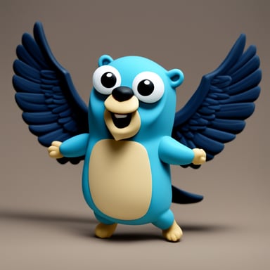 Go Blue Gopher, like a Zeus, can fly and hold thunder in his arms. He's large with an oddly muscular body, making this scene as realistic as possible.