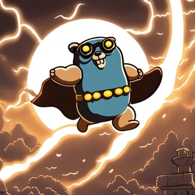 Go Blue Gopher, like a Zeus, can fly and hold thunder in his arms. He's large with an oddly muscular body, making this scene as realistic as possible. He is very aggressive and powerful.