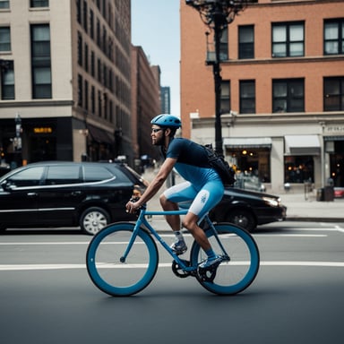 Go Blue Gopher, a hip fixed gear road cyclist from Brooklyn, New York, rides his bike in the city streets.