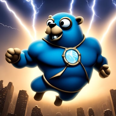 Go Blue Gopher, like Zeus, can fly and hold thunder in his arms. He's large with an oddly muscular body. Although portrayed with an aggressive and powerful demeanor, the essence of Go Blue Gopher remains dynamic and open to interpretation.