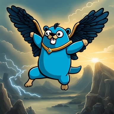 Go Blue Gopher, like Zeus, can fly and hold thunder in his arms. He's large with an oddly muscular body. Although portrayed with an aggressive and powerful demeanor, the essence of Go Blue Gopher remains dynamic and open to interpretation.