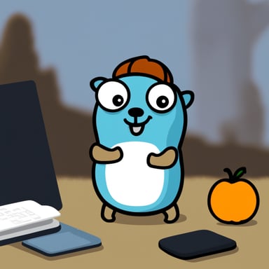 Go Blue Gopher with an orange Reddit logo.
