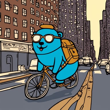 Draw a Go Blue Gopher as a hip fixed gear road cyclist from Brooklyn, New York, riding his bike in the city streets.