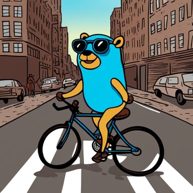 Draw a Go Blue Gopher as a hip fixed gear road cyclist from Brooklyn, New York, riding his bike in the city streets.