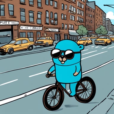 Draw a Go Blue Gopher as a hip fixed gear road cyclist from Brooklyn, New York, riding his bike in the city streets.