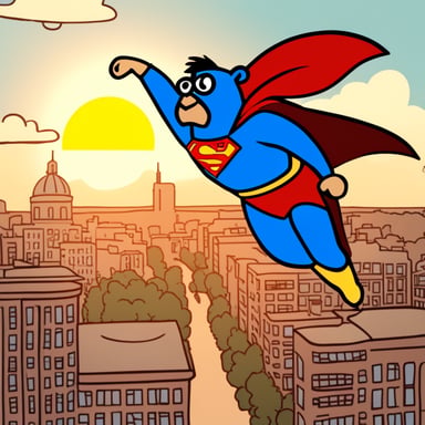 Hi Go Blue Gopher as Superman flying over Berlin.