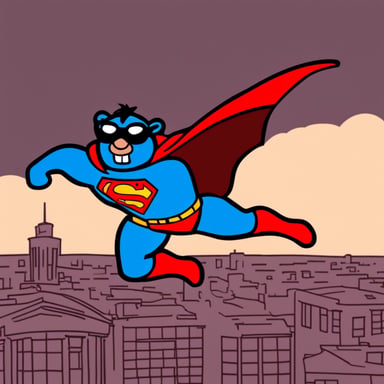 Hi Go Blue Gopher as Superman flying over Berlin.
