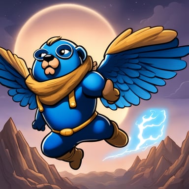 Go Blue Gopher, akin to Zeus, has the ability to soar through the skies and wield thunder. His physique is robust and unusually muscular. Despite his fierce and potent appearance, Go Blue Gopher's character is versatile and welcomes various interpretations.