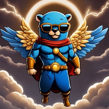 Go Blue Gopher, akin to Zeus, has the ability to soar through the skies and wield thunder. His physique is robust and unusually muscular. Despite his fierce and potent appearance, Go Blue Gopher's character is versatile and welcomes various interpretations.