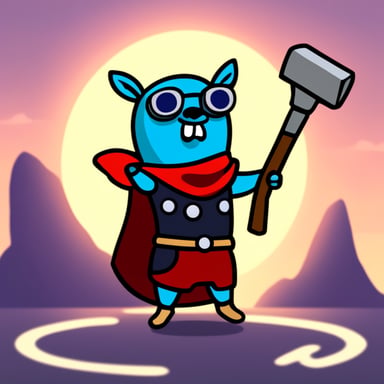 Go blue gopher as Thor with his hammer.