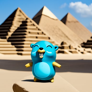 Go Blue Gopher in front of the pyramids.